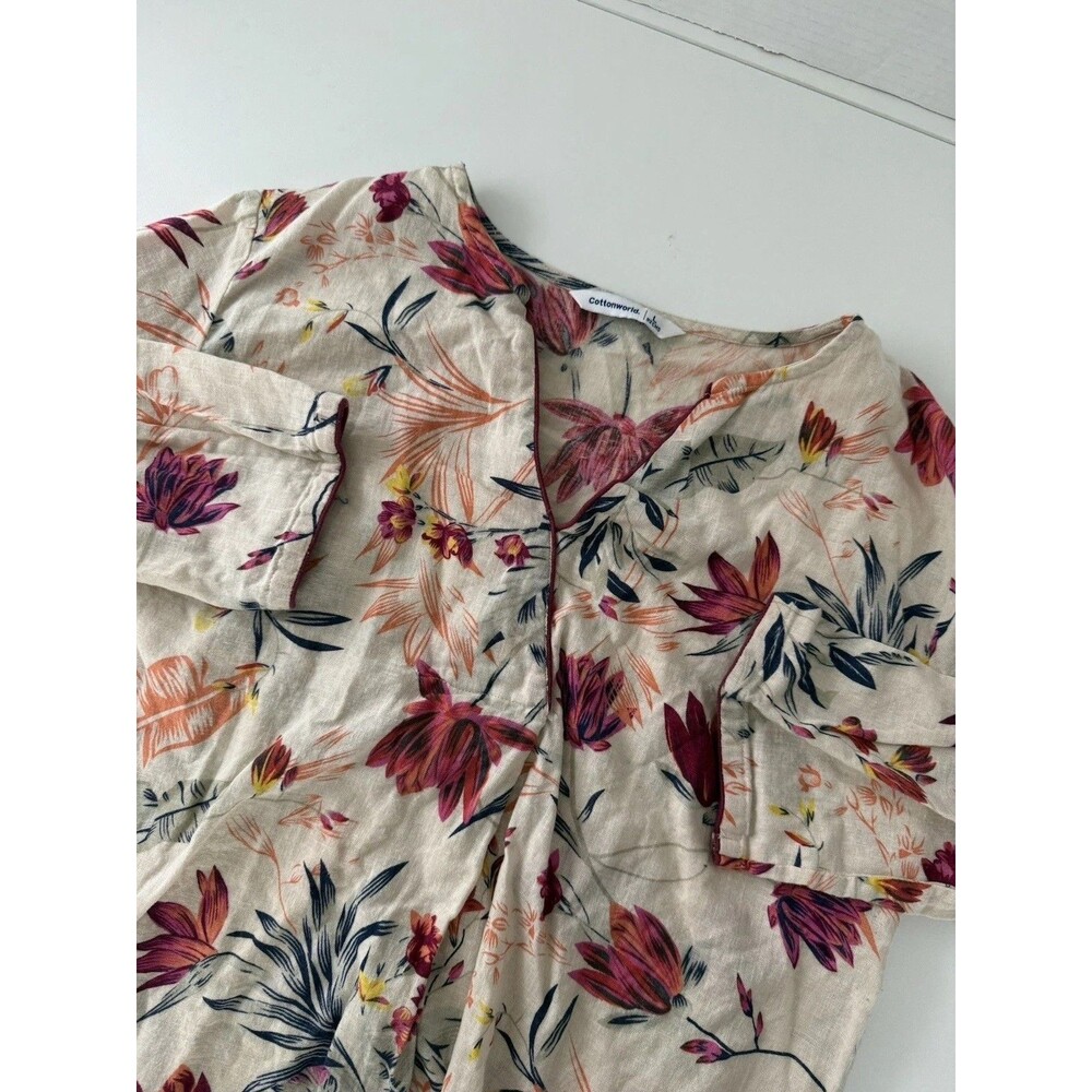 Cottonworld Top Womens Large Flowy Floral Boho Peasant Beachy Shirt 3/4 sleeve